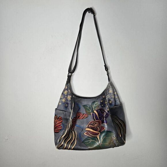 Anna Anushka Painted Hobo Bag Butterfly Roses Whimsical - Picture 2 of 14